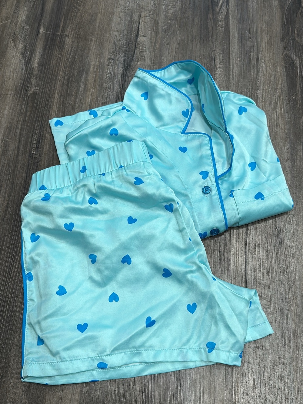 Kids Light Blue Heart-Print Pajama Set